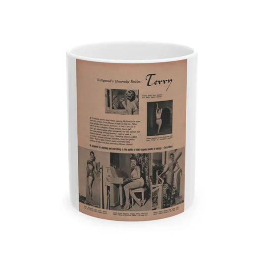 Terry Moore #707 - 8.5x11 Magazine Page 2 small photos & 3 medium sized ones all B&W short article & captions circa 1950's (Vintage Female Icon) White Coffee Mug 11oz - Go Mug Yourself