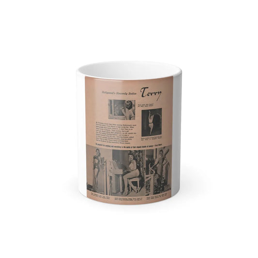 Terry Moore #707 - 8.5x11 Magazine Page 2 small photos & 3 medium sized ones all B&W short article & captions circa 1950's (Vintage Female Icons) Color Changing Mug 11oz-11oz-Go Mug Yourself