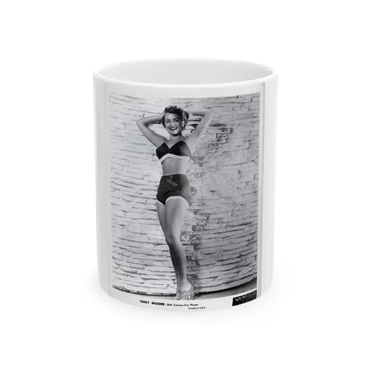 Terry Moore #709 - 8x10 1953 2-Piece B&W Full Body Swimsuit Cheesecake Photo from 20th Century Fox Photo Shoot1 (Vintage Female Icon) White Coffee Mug 11oz - Go Mug Yourself