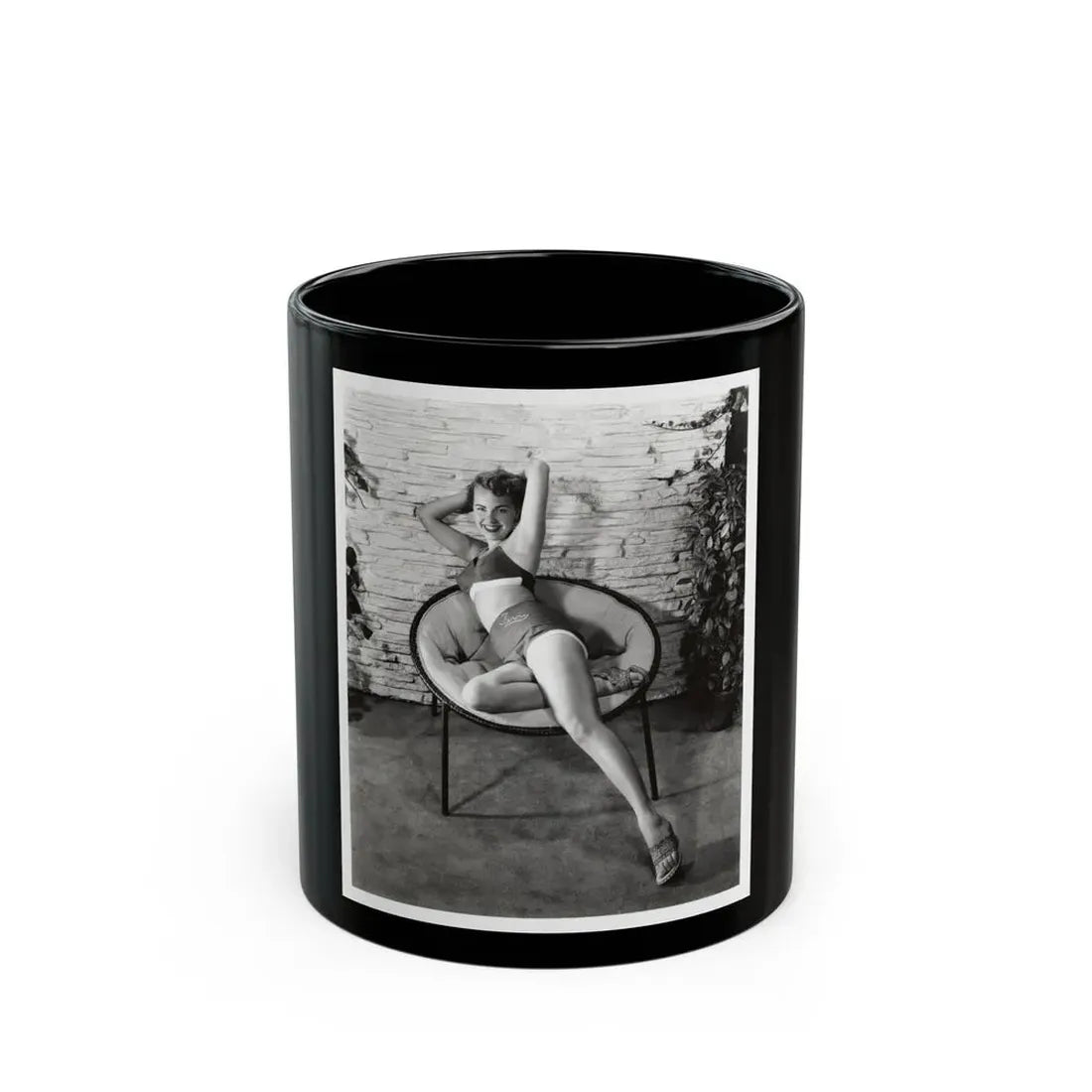 Terry Moore #710 - Vintage 1953 2-Piece B&W Full Body Swimsuit Cheesecake Photo (Vintage Female Icon) Black Coffee Mug 11oz - Go Mug Yourself