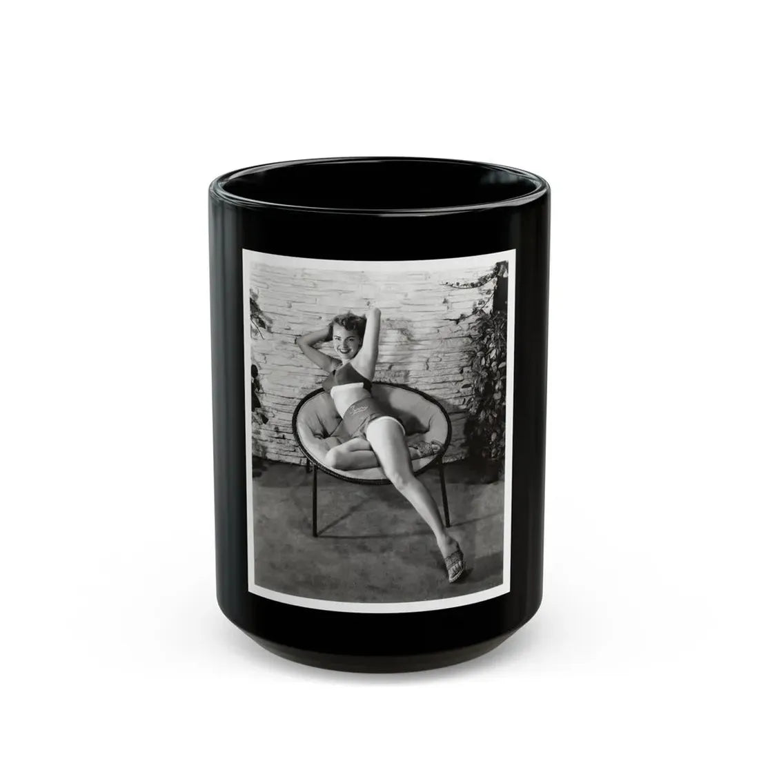 Terry Moore #710 - Vintage 1953 2-Piece B&W Full Body Swimsuit Cheesecake Photo (Vintage Female Icon) Black Coffee Mug 15oz - Go Mug Yourself