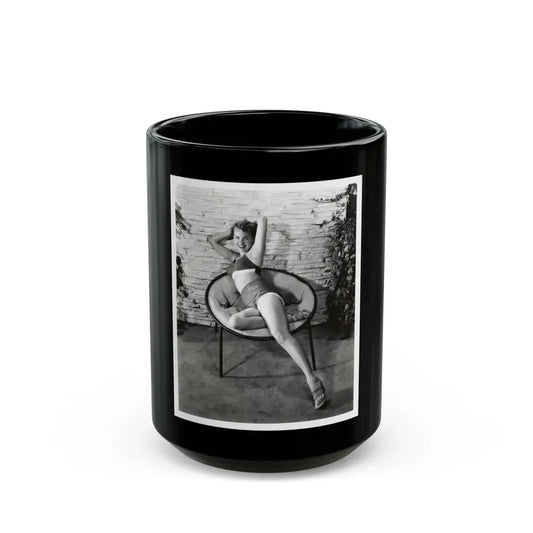 Terry Moore #710 - Vintage 1953 2-Piece B&W Full Body Swimsuit Cheesecake Photo (Vintage Female Icon) Black Coffee Mug 15oz - Go Mug Yourself