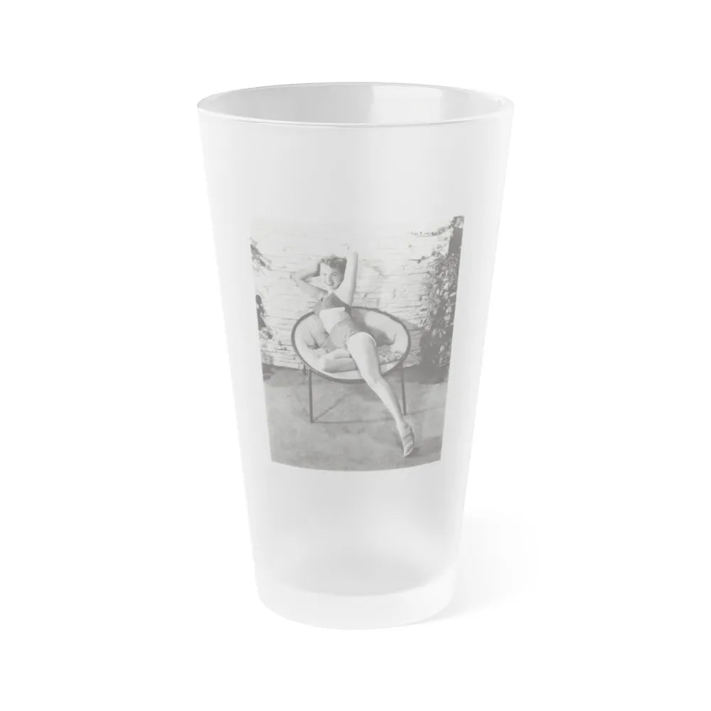 Terry Moore #710 - Vintage 1953 2-Piece B&W Full Body Swimsuit Cheesecake Photo (Vintage Female Icon) Frosted Pint Glass 16oz-16oz-Frosted-Go Mug Yourself