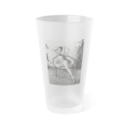 Terry Moore #710 - Vintage 1953 2-Piece B&W Full Body Swimsuit Cheesecake Photo (Vintage Female Icon) Frosted Pint Glass 16oz-16oz-Frosted-Go Mug Yourself