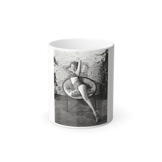 Terry Moore #710 - Vintage 1953 2-Piece B&W Full Body Swimsuit Cheesecake Photo (Vintage Female Icons) Color Changing Mug 11oz-11oz-Go Mug Yourself