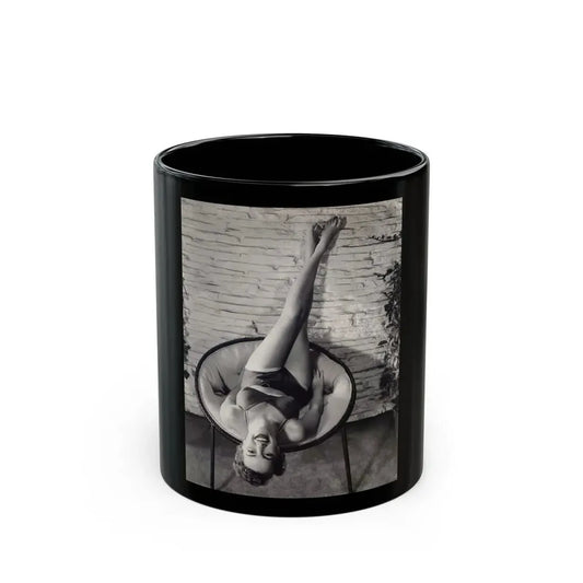 Terry Moore #711 - Vintage 1953 2-Piece B&W Full Body Barefoot Swimsuit Cheesecake Photo from 20th Century Fox Photo Shoot (Vintage Female Icon) Black Coffee Mug 11oz - Go Mug Yourself
