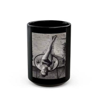Terry Moore #711 - Vintage 1953 2-Piece B&W Full Body Barefoot Swimsuit Cheesecake Photo from 20th Century Fox Photo Shoot (Vintage Female Icon) Black Coffee Mug 15oz - Go Mug Yourself