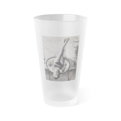 Terry Moore #711 - Vintage 1953 2-Piece B&W Full Body Barefoot Swimsuit Cheesecake Photo from 20th Century Fox Photo Shoot (Vintage Female Icon) Frosted Pint Glass 16oz-16oz-Frosted-Go Mug Yourself