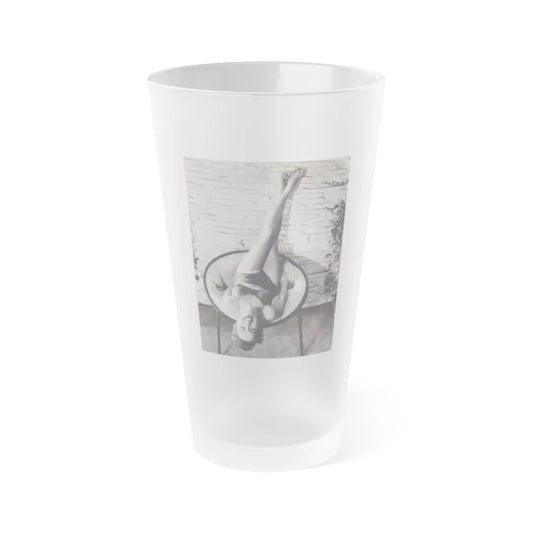 Terry Moore #711 - Vintage 1953 2-Piece B&W Full Body Barefoot Swimsuit Cheesecake Photo from 20th Century Fox Photo Shoot (Vintage Female Icon) Frosted Pint Glass 16oz-16oz-Frosted-Go Mug Yourself