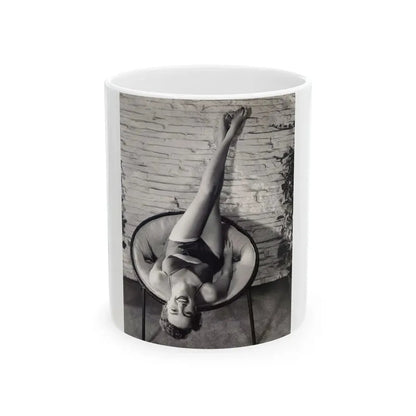 Terry Moore #711 - Vintage 1953 2-Piece B&W Full Body Barefoot Swimsuit Cheesecake Photo from 20th Century Fox Photo Shoot (Vintage Female Icon) White Coffee Mug 11oz - Go Mug Yourself