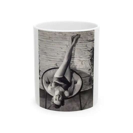 Terry Moore #711 - Vintage 1953 2-Piece B&W Full Body Barefoot Swimsuit Cheesecake Photo from 20th Century Fox Photo Shoot (Vintage Female Icon) White Coffee Mug 11oz - Go Mug Yourself