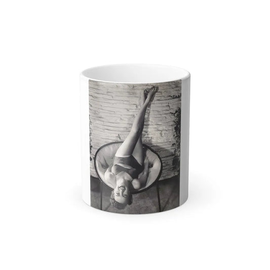 Terry Moore #711 - Vintage 1953 2-Piece B&W Full Body Barefoot Swimsuit Cheesecake Photo from 20th Century Fox Photo Shoot (Vintage Female Icons) Color Changing Mug 11oz-11oz-Go Mug Yourself