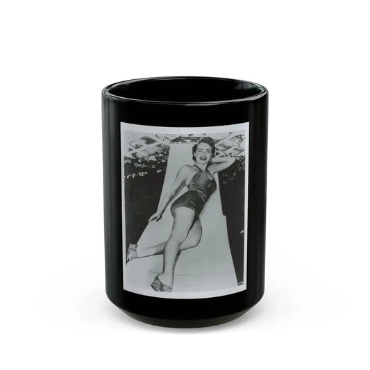 Terry Moore #712 - Vintage 1953 1-Piece B&W Full Body Swimsuit Cheesecake Photo as 8x10 (Vintage Female Icon) Black Coffee Mug 15oz - Go Mug Yourself