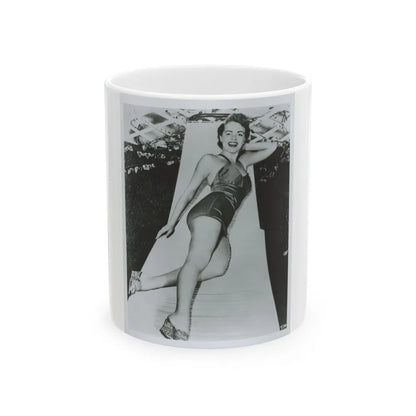 Terry Moore #712 - Vintage 1953 1-Piece B&W Full Body Swimsuit Cheesecake Photo as 8x10 (Vintage Female Icon) White Coffee Mug-11oz-Go Mug Yourself