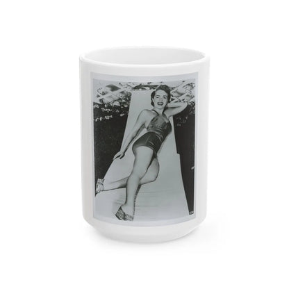 Terry Moore #712 - Vintage 1953 1-Piece B&W Full Body Swimsuit Cheesecake Photo as 8x10 (Vintage Female Icon) White Coffee Mug-15oz-Go Mug Yourself