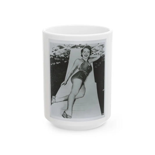 Terry Moore #712 - Vintage 1953 1-Piece B&W Full Body Swimsuit Cheesecake Photo as 8x10 (Vintage Female Icon) White Coffee Mug-15oz-Go Mug Yourself