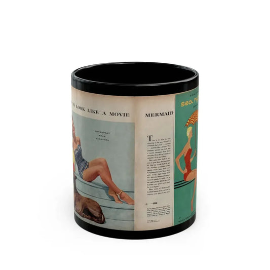 Terry Moore #725 - 2 Pages with, 1 Full Body Swimsuit Cheesecake Color Pin-Up, Caption & Article from Photoplay Mag. '53 (Vintage Female Icon) Black Coffee Mug 11oz - Go Mug Yourself