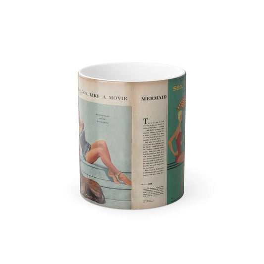 Terry Moore #725 - 2 Pages with, 1 Full Body Swimsuit Cheesecake Color Pin-Up, Caption & Article from Photoplay Mag. '53 (Vintage Female Icons) Color Changing Mug 11oz-Go Mug Yourself