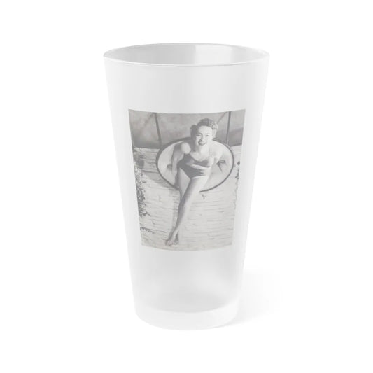 Terry Moore #732 - 8x10 1953 B&W Two Piece Full Body Swimsuit Barefoot Cheesecake Photo from 20th Century Fox Photo Shoot (Vintage Female Icon) Frosted Pint Glass 16oz-16oz-Frosted-Go Mug Yourself