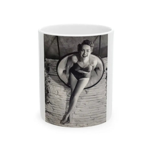Terry Moore #732 - 8x10 1953 B&W Two Piece Full Body Swimsuit Barefoot Cheesecake Photo from 20th Century Fox Photo Shoot (Vintage Female Icon) White Coffee Mug 11oz - Go Mug Yourself