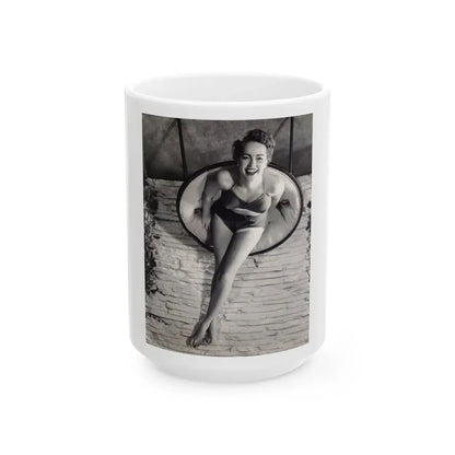 Terry Moore #732 - 8x10 1953 B&W Two Piece Full Body Swimsuit Barefoot Cheesecake Photo from 20th Century Fox Photo Shoot (Vintage Female Icon) White Coffee Mug 15oz - Go Mug Yourself