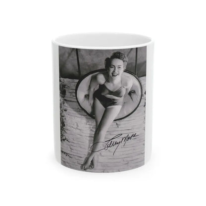 Terry Moore #732 - 8x10 1953 B&W Two Piece Full Body Swimsuit Barefoot Cheesecake Photo from 20th Century Fox Photo Shoot1 (Vintage Female Icon) White Coffee Mug 11oz - Go Mug Yourself