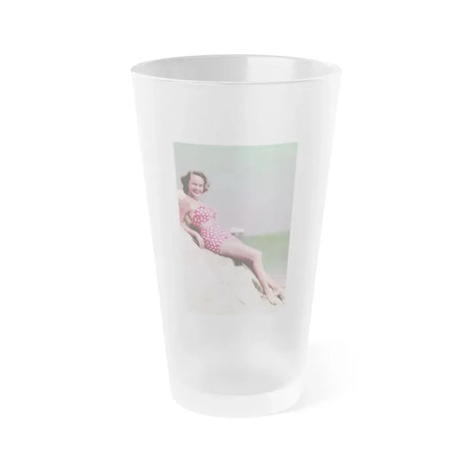 Terry Moore #741 - 2-Piece Color Full Body Swimsuit Cheesecake Photo from Early 50's (Vintage Female Icon) Frosted Pint Glass 16oz 16oz Frosted - Go Mug Yourself