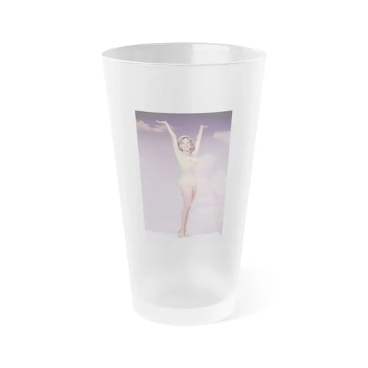 Terry Moore #742 - 1966 Color 2-Piece Swimsuit Cheesecake Photo in Open Gold Sandal Heels signed (Vintage Female Icon) Frosted Pint Glass 16oz 16oz Frosted - Go Mug Yourself