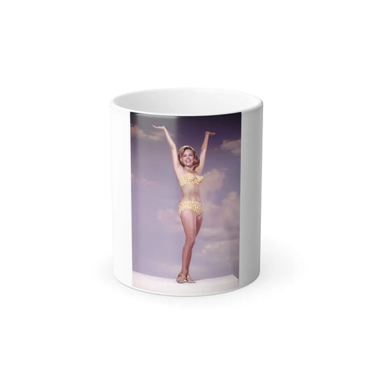 Terry Moore #742 - 1966 Color 2-Piece Swimsuit Cheesecake Photo in Open Gold Sandal Heels signed (Vintage Female Icons) Color Changing Mug 11oz-11oz-Go Mug Yourself