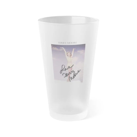 Terry Moore #742 - 1966 Color 2-Piece Swimsuit Cheesecake Photo in Open Gold Sandal Heels signed1 (Vintage Female Icon) Frosted Pint Glass 16oz-16oz-Frosted-Go Mug Yourself