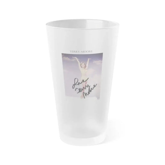 Terry Moore #742 - 1966 Color 2-Piece Swimsuit Cheesecake Photo in Open Gold Sandal Heels signed1 (Vintage Female Icon) Frosted Pint Glass 16oz 16oz Frosted - Go Mug Yourself