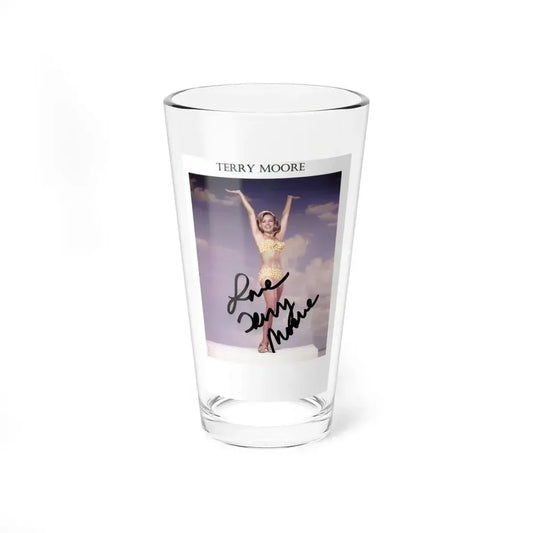 Terry Moore #742 - 1966 Color 2-Piece Swimsuit Cheesecake Photo in Open Gold Sandal Heels signed1 (Vintage Female Icon) Pint Glass 16oz 16oz - Go Mug Yourself
