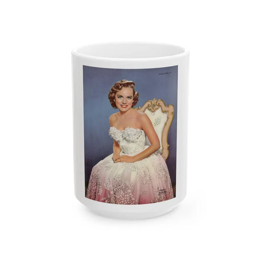 Terry Moore #743 - Vintage 8.5x11 Color Glamour Dress Nearly Full Body Photoplay Magazine Page Circa 50's (Vintage Female Icon) White Coffee Mug-15oz-Go Mug Yourself