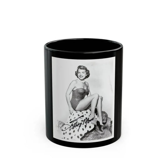 Terry Moore #744 - 8x10 B&W Full Body 1-Piece Swimsuit Cheesecake Photo signed from 1954 (Vintage Female Icon) Black Coffee Mug 11oz - Go Mug Yourself