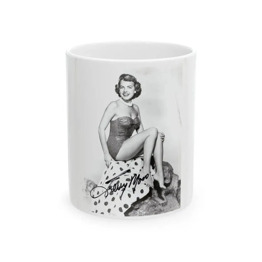 Terry Moore #744 - 8x10 B&W Full Body 1-Piece Swimsuit Cheesecake Photo signed from 1954 (Vintage Female Icon) White Coffee Mug 11oz - Go Mug Yourself