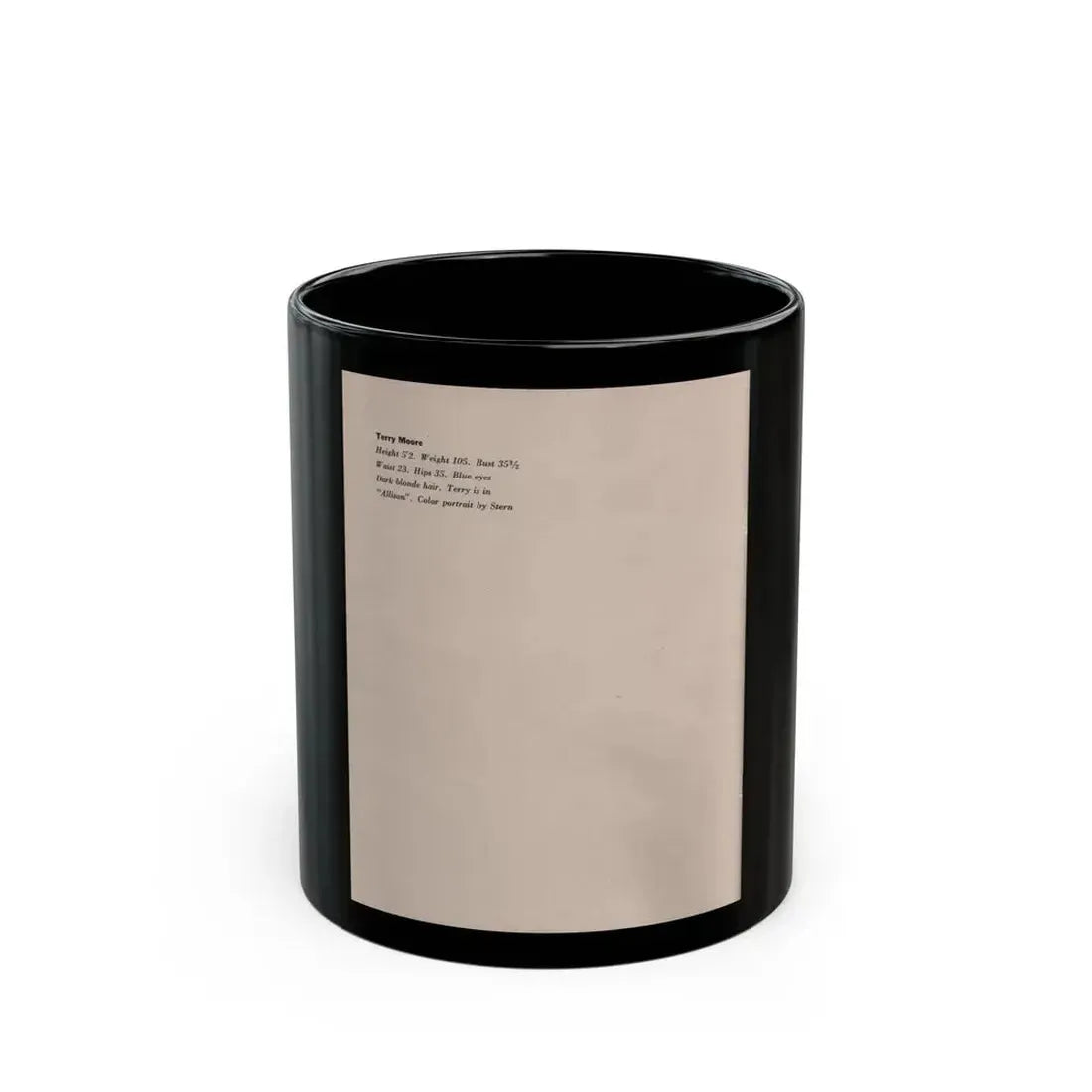 Terry Moore #750 - Photoplay Pin-Ups Magazine Issue #05 (Vintage Female Icon) Black Coffee Mug 11oz - Go Mug Yourself