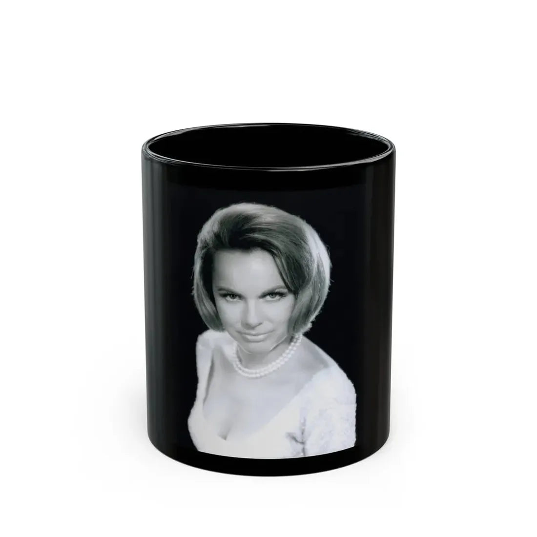 Terry Moore #758 - Vintage 1965 B&W 8x10 Upper Body Head & Shoulder Glamour Photo (Vintage Female Icon) Black Coffee Mug 11oz - Go Mug Yourself