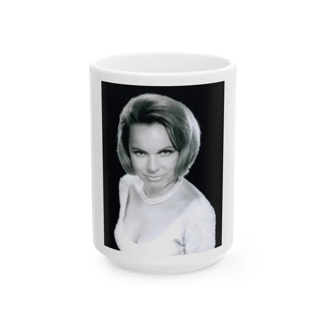 Terry Moore #758 - Vintage 1965 B&W 8x10 Upper Body Head & Shoulder Glamour Photo (Vintage Female Icon) White Coffee Mug 15oz - Go Mug Yourself