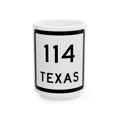 Texas 114 (Texas) (Road Sign) White Coffee Mug 15oz - Go Mug Yourself