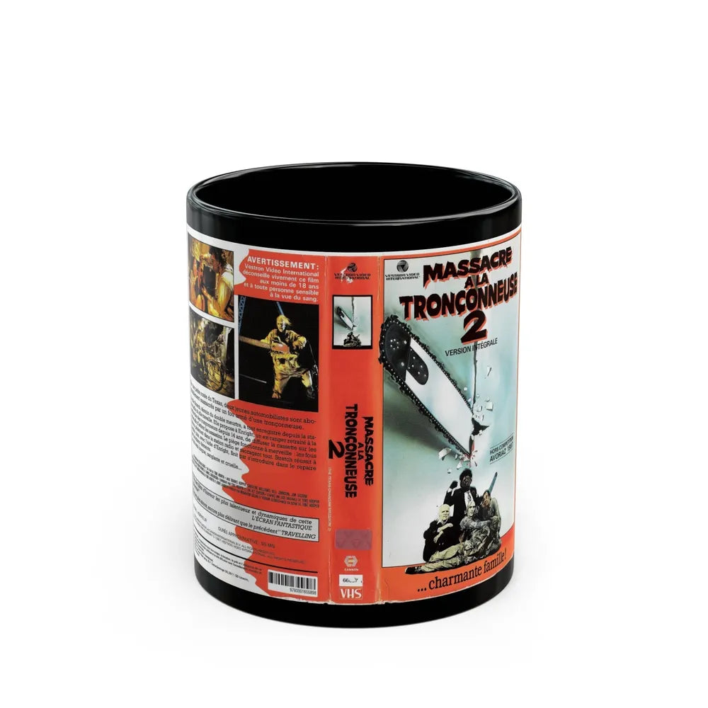 TEXAS CHAINSAW MASSACRE 2 FRENCH FRANCE (VHS COVER) - Black Coffee Mug-11oz-Go Mug Yourself