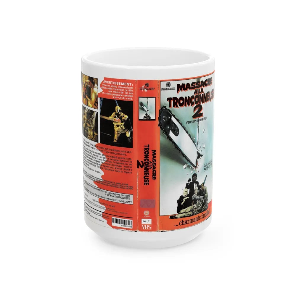 TEXAS CHAINSAW MASSACRE 2 FRENCH FRANCE (VHS COVER) - White Coffee Mug-15oz-Go Mug Yourself