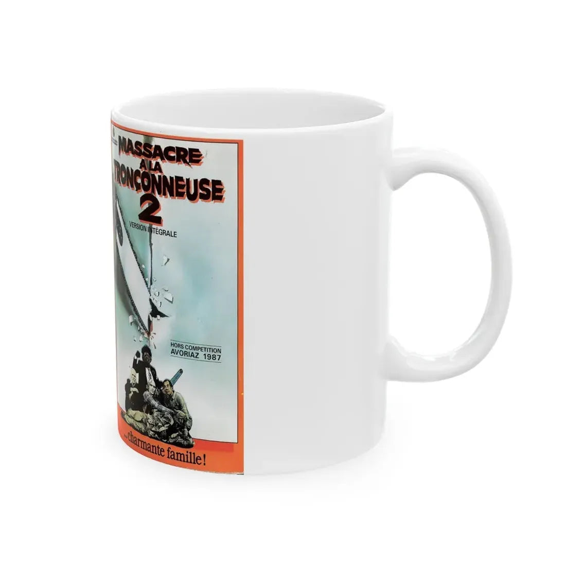 TEXAS CHAINSAW MASSACRE 2 FRENCH FRANCE (VHS COVER) - White Coffee Mug - Go Mug Yourself