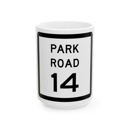Texas Park Road 14 (Texas) (Road Sign) White Coffee Mug 15oz - Go Mug Yourself