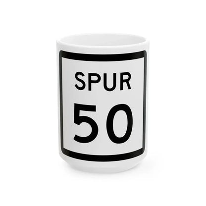 Texas Spur 50 (Texas) (Road Sign) White Coffee Mug 15oz - Go Mug Yourself