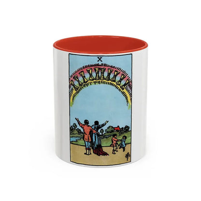 The 10 of Cups (Tarot Card) Accent Coffee Mug 11oz Red - Go Mug Yourself