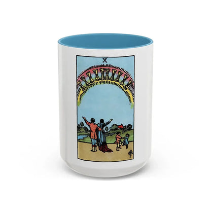 The 10 of Cups (Tarot Card) Accent Coffee Mug 15oz Light Blue - Go Mug Yourself