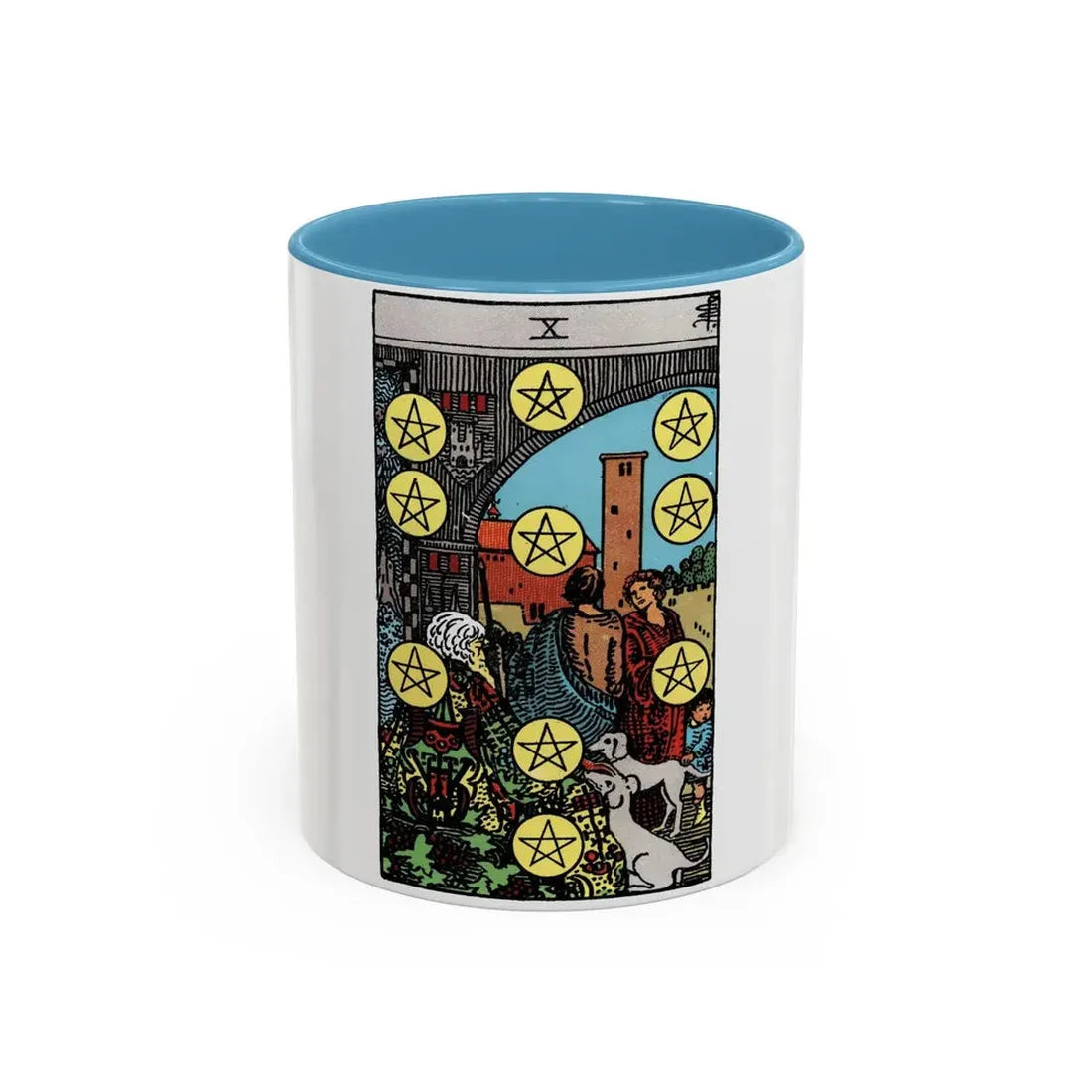 The 10 of Pentacles (Tarot Card) Accent Coffee Mug 11oz Light Blue - Go Mug Yourself