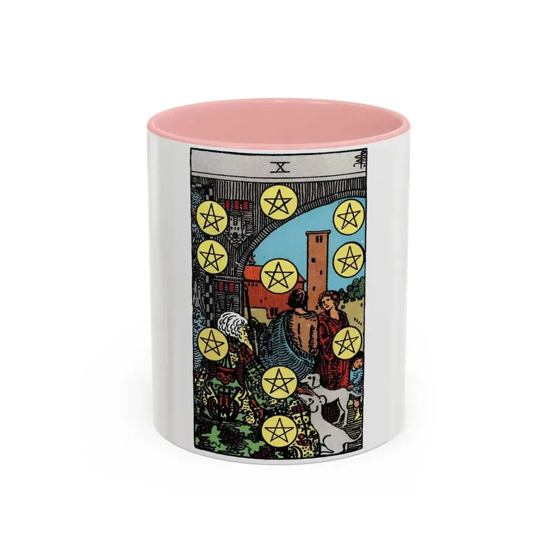 The 10 of Pentacles (Tarot Card) Accent Coffee Mug 11oz Pink - Go Mug Yourself