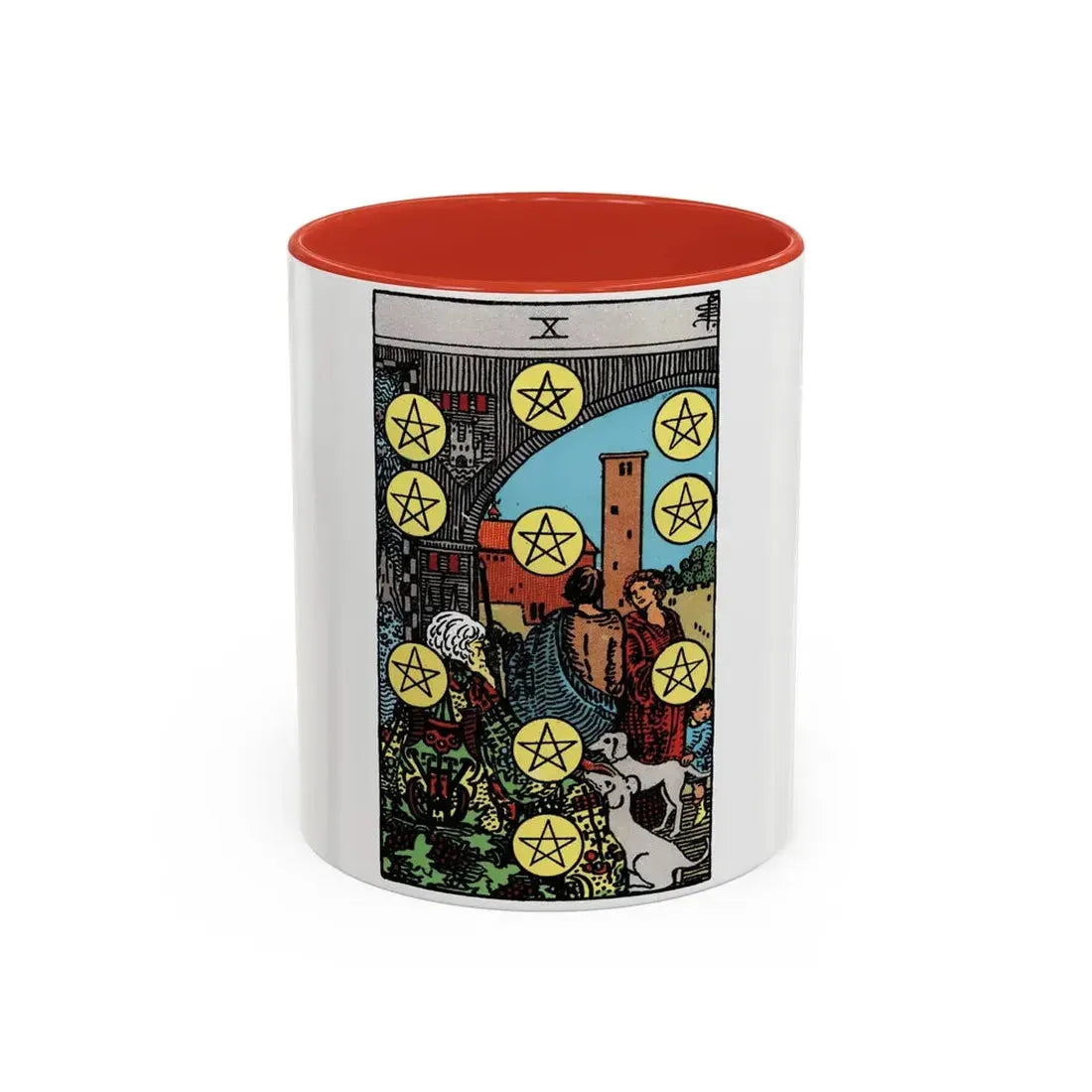 The 10 of Pentacles (Tarot Card) Accent Coffee Mug 11oz Red - Go Mug Yourself