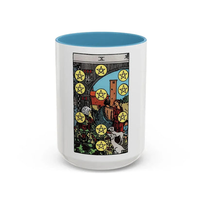 The 10 of Pentacles (Tarot Card) Accent Coffee Mug 15oz Light Blue - Go Mug Yourself